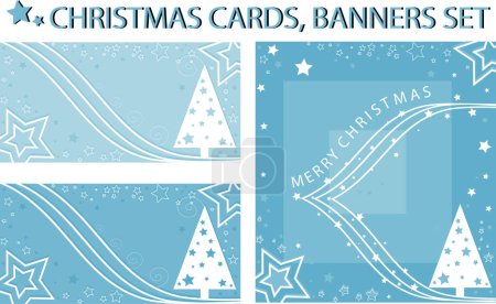 Téléchargez les illustrations : Ensemble de cartes de Noël et vacances d'hiver. - en licence libre de droit