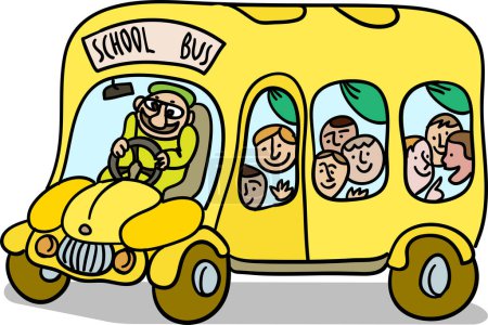 Téléchargez les illustrations : Une illustration de dessin animé d'une conduite d'autobus. - en licence libre de droit