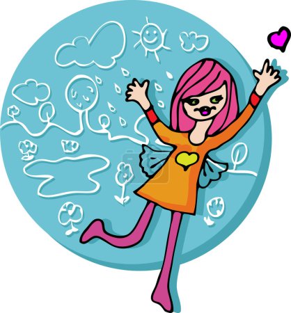 Ilustración de Chica personaje de dibujos animados con burbuja - Imagen libre de derechos