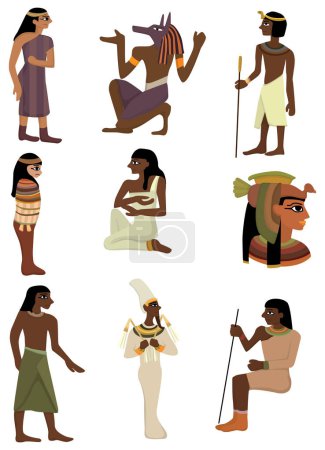 Téléchargez les illustrations : Ensemble de différentes personnes de personnages égyptiens anciens. illustration vectorielle. - en licence libre de droit