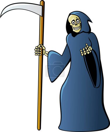 Illustration for Cartoon illustration of a scythe with a black skull - Royalty Free Image