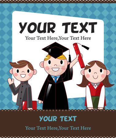 Téléchargez les illustrations : Illustration vectorielle d'une carte de fin d'études heureuse avec texte - en licence libre de droit
