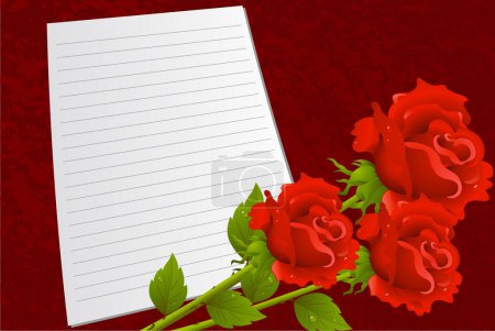 Illustration for Red roses with paper and a notebook - Royalty Free Image
