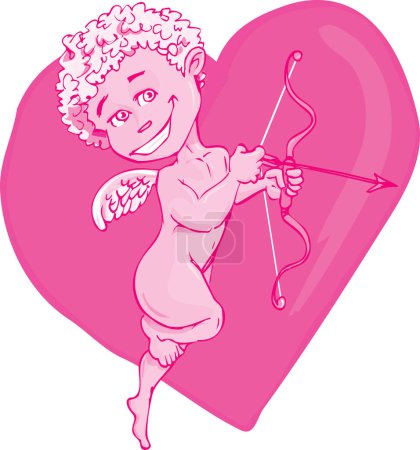 Illustration for Cupid holding heart with bow - Royalty Free Image