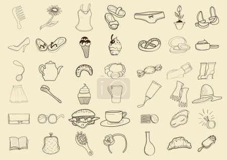 Illustration for Vector set of women 's clothes icons - Royalty Free Image