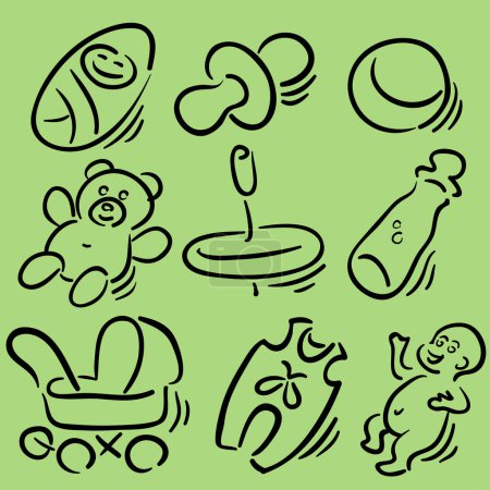 Téléchargez les illustrations : Gribouille de jouets pour bébés dessinés à la main - en licence libre de droit