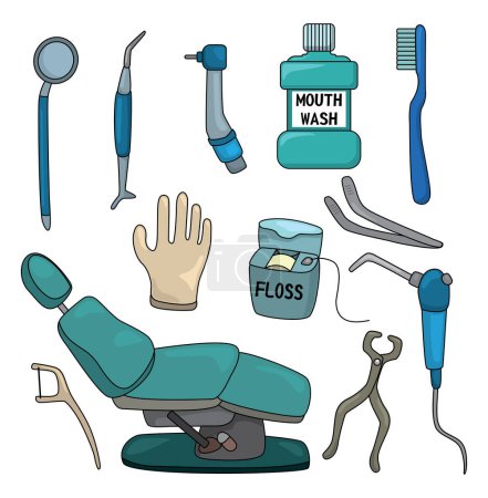 Illustration for Dentist tools set isolated vector illustration - Royalty Free Image