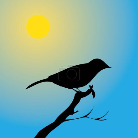 Ilustración de Silueta de pájaro en una rama. ilustración vectorial - Imagen libre de derechos