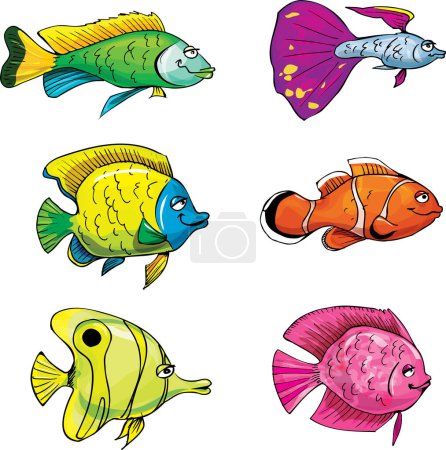 Téléchargez les illustrations : Ensemble vectoriel de poissons. poissons de dessins animés, poissons et animaux marins. - en licence libre de droit