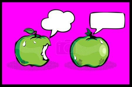 Téléchargez les illustrations : Bulles de discours comique avec des pommes vertes - en licence libre de droit