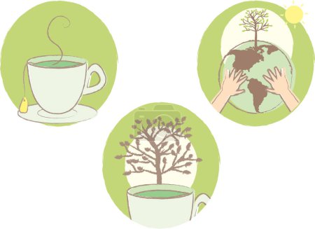 Illustration for Vector illustration of a set of green plants in the pots - Royalty Free Image
