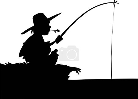 Illustration for Vector silhouette of fisherman on the white background - Royalty Free Image