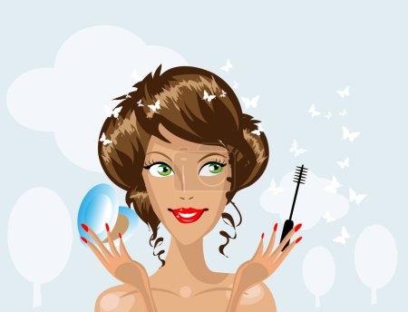 Téléchargez les illustrations : Illustration vectorielle d'une femme avec un beau maquillage et les cheveux - en licence libre de droit