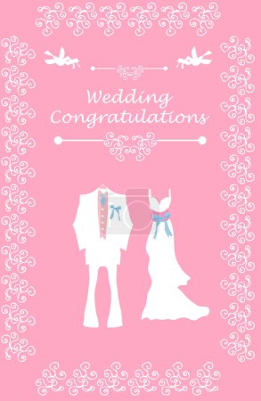 Téléchargez les illustrations : Carte de mariage heureuse avec costume et robe - en licence libre de droit