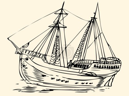 Téléchargez les illustrations : Dessin vectoriel d'un voilier - en licence libre de droit