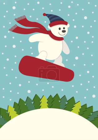 Téléchargez les illustrations : Bonhomme de neige mignon sur le fond du paysage hivernal - en licence libre de droit