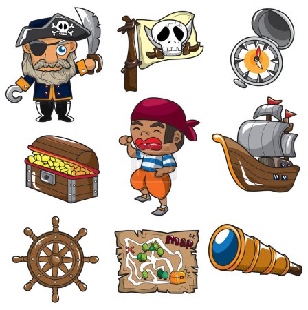 Ilustración de Dibujos animados personajes piratas conjunto - Imagen libre de derechos