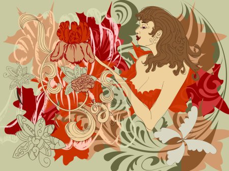 Illustration for Vector woman with flowers instead of hands, eps 10, clipping mask - Royalty Free Image