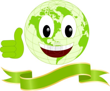 Illustration for Cartoon earth with thumbs up - Royalty Free Image