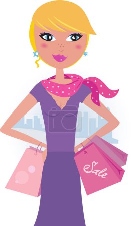 Ilustración de Hermosa chica de moda en bolsas de compras - Imagen libre de derechos