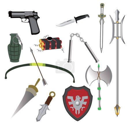 Illustration for Vector illustration of weapon and items sign. set of weapon and army vector icon for stock. - Royalty Free Image