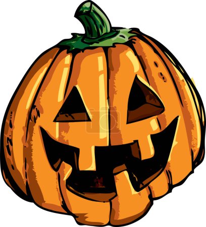 Ilustración de Dibujos animados de calabaza de Halloween con cara y sombrero de miedo, ilustración vectorial aislado - Imagen libre de derechos