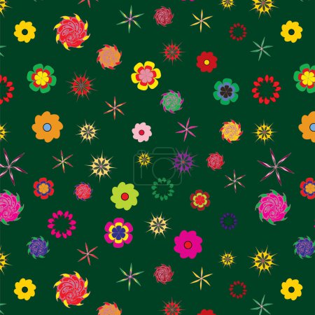 Ilustración de Patrón floral sin costuras sobre un fondo oscuro. ilustración vectorial - Imagen libre de derechos