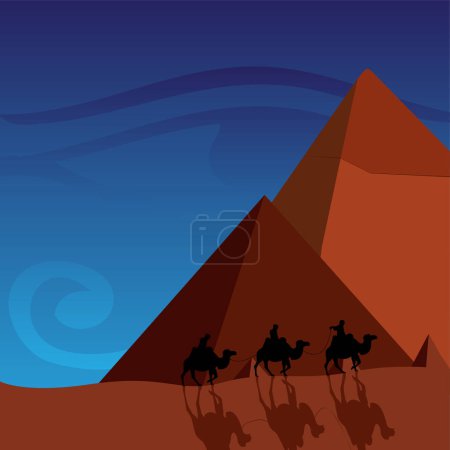 Ilustración de Camellos en el desierto, ilustración vectorial - Imagen libre de derechos