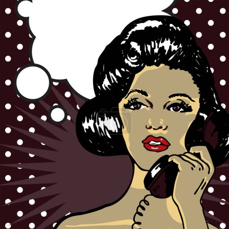 Téléchargez les illustrations : Pop art rétro femme avec téléphone. illustration vectorielle - en licence libre de droit