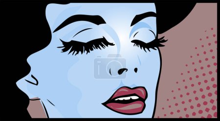 Téléchargez les illustrations : Du pop art. femme avec rouge à lèvres rouge, illustration vectorielle - en licence libre de droit