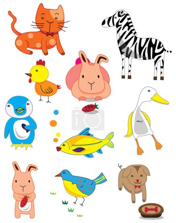 Téléchargez les illustrations : Ensemble d'icônes animales, design vectoriel simple - en licence libre de droit