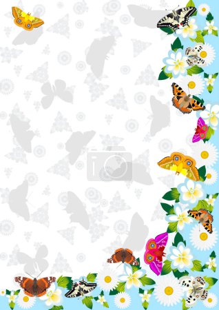 Illustration for Seamless pattern of butterflies and flowers. - Royalty Free Image