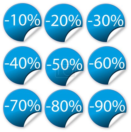 Ilustración de Conjunto de etiquetas vectoriales azules con porcentajes - Imagen libre de derechos