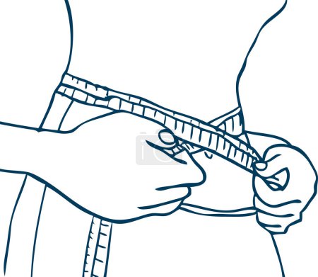 Téléchargez les illustrations : Femme dessinée à la main mesurant la taille avec ruban à mesurer - en licence libre de droit