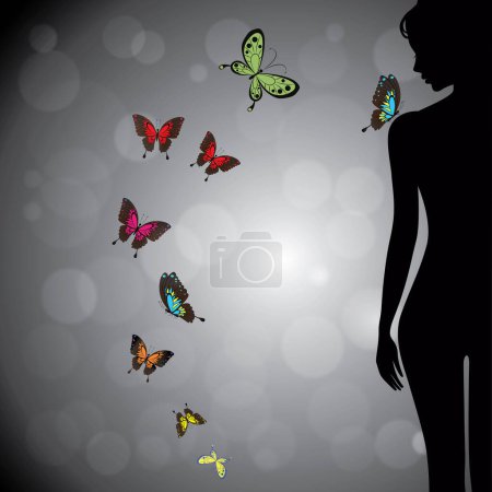 Ilustración de Mujer con mariposas vector - Imagen libre de derechos