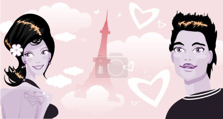 Ilustración de Romántico paris pareja en el amor - Imagen libre de derechos