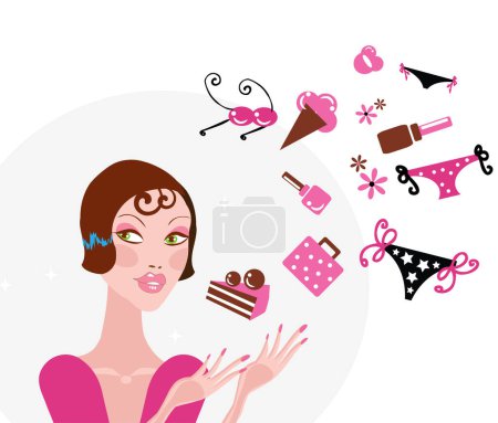 Illustration for Vector illustration of girl with accessories. - Royalty Free Image