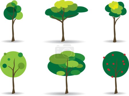 Ilustración de Conjunto de árboles verdes con hojas, ilustración vectorial - Imagen libre de derechos