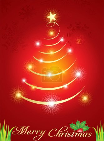 Téléchargez les illustrations : Fond de Noël avec branche de sapin et cloches dorées - en licence libre de droit