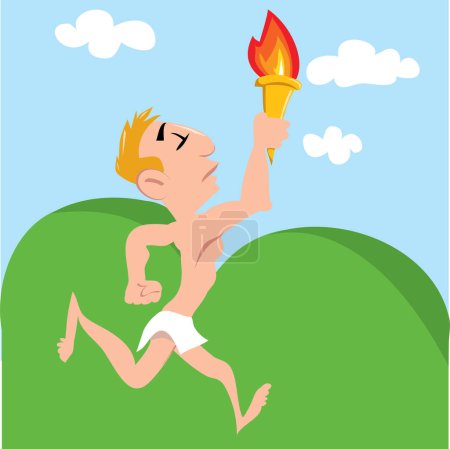 Illustration for Illustration of a cartoon man running on the fire. - Royalty Free Image