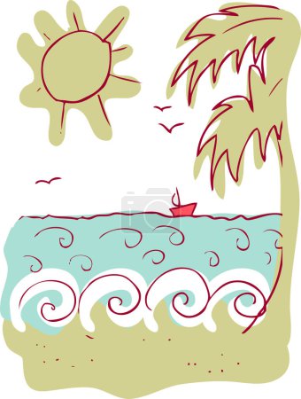 Illustration for Vector illustration of a tropical island with a palm tree - Royalty Free Image