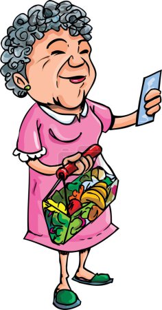 Ilustración de Mujer mayor con una bolsa de verduras - Imagen libre de derechos
