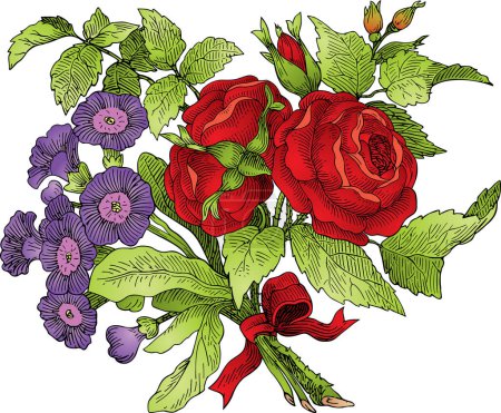 Téléchargez les illustrations : Bouquet of roses in vintage style, vector illustration - en licence libre de droit