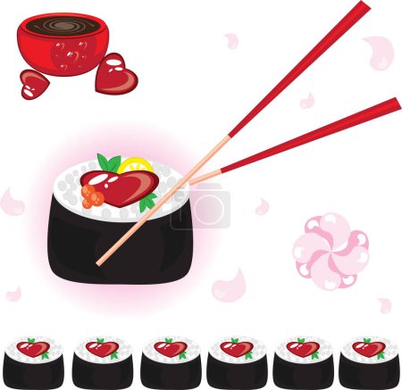 Téléchargez les illustrations : Sushi rolls on white background, vector illustration - en licence libre de droit