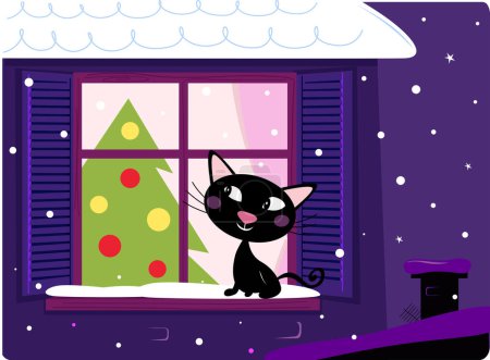 Téléchargez les illustrations : Chat à Noël illustration vectorielle - en licence libre de droit