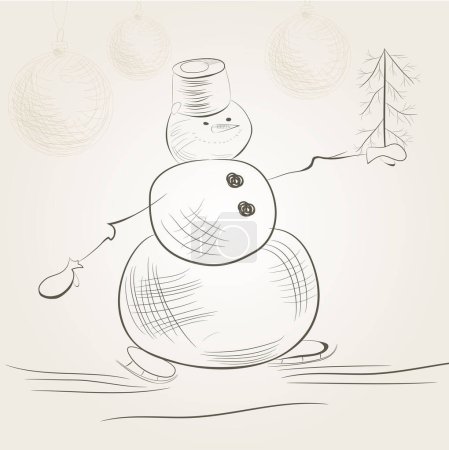 Téléchargez les illustrations : Carte de Noël avec bonhomme de neige - en licence libre de droit
