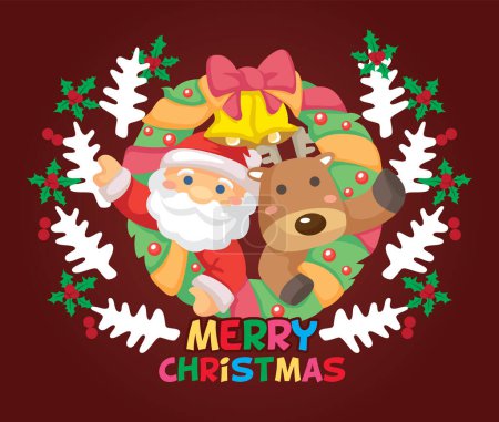 Téléchargez les illustrations : Conception de carte de Noël avec chien mignon et Père Noël claus - en licence libre de droit