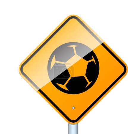 Illustration for Soccer ball in yellow road sign isolated on white background - Royalty Free Image