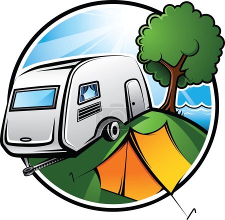 Téléchargez les illustrations : Camping-car c sur la route illustration - en licence libre de droit
