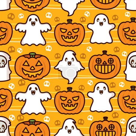 Ilustración de Patrón de halloween sin costuras con calabazas - Imagen libre de derechos